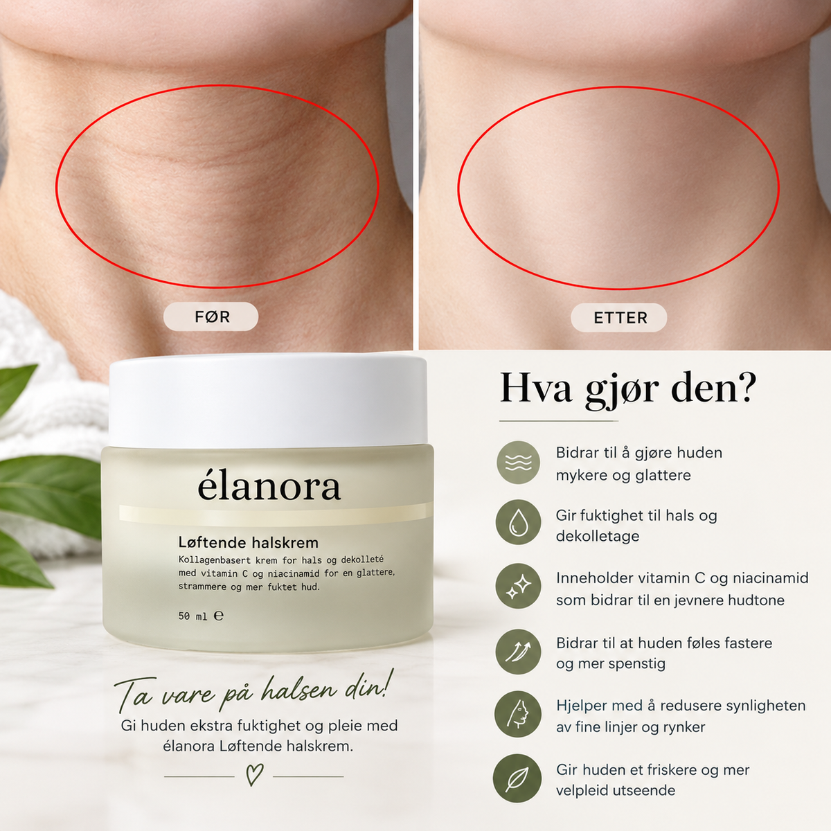 Løftende kollagenkrem for hals og dekolletasje